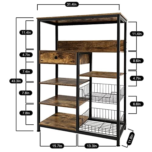 Rustic Brown 5-Tier Baker's Rack for Spices, Pots & Pans