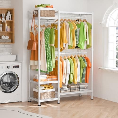 LEHOM G3 Heavy Duty Hanging Clothes Rack with Shelves, Portable & Adjustable for Bedroom Closet