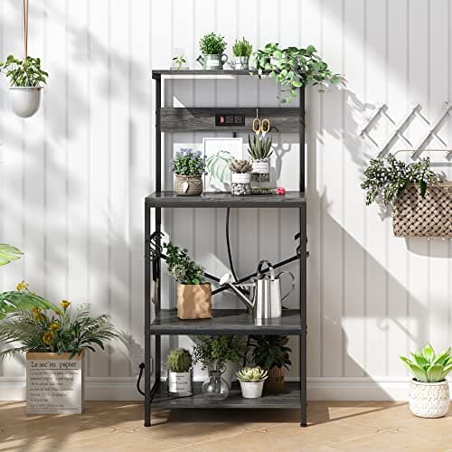 SUPERJARE 4-Tier Bakers Rack with Power Outlet - Black