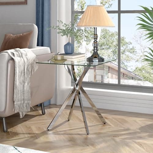 Modern Silver Tempered Glass Side Table Set for Home Office