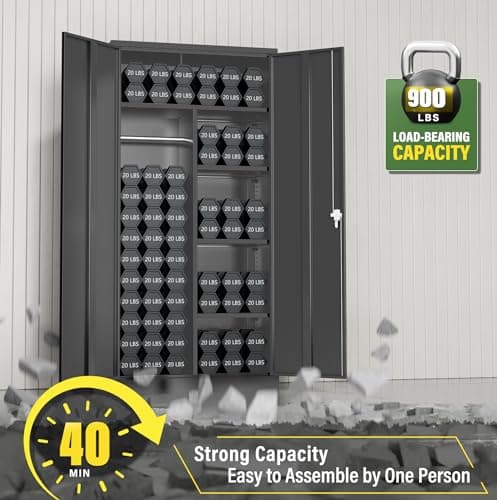 Greenvelly Black Metal Wardrobe Closet with Doors & Shelves