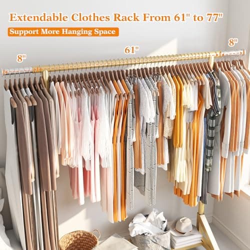 Raybee 77" Gold Heavy Duty Rolling Clothes Rack