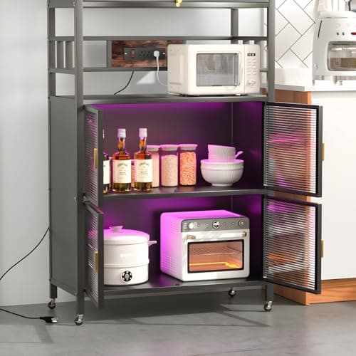 5-Tier Baker's Rack with Power Outlet & Hooks, Black