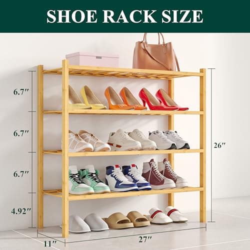 Smiry 4-Tier Bamboo Shoe Organizer Shelf for Closet and Entryway