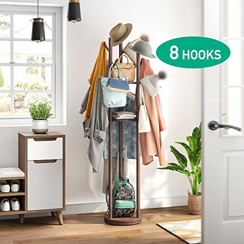Sturdy Bamboo Freestanding Coat Rack with 8 Hooks