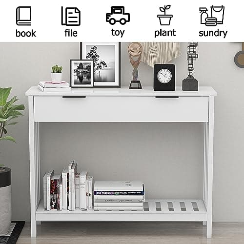 TaoHFE White Narrow Console Table with Storage for Living Room and Entrance