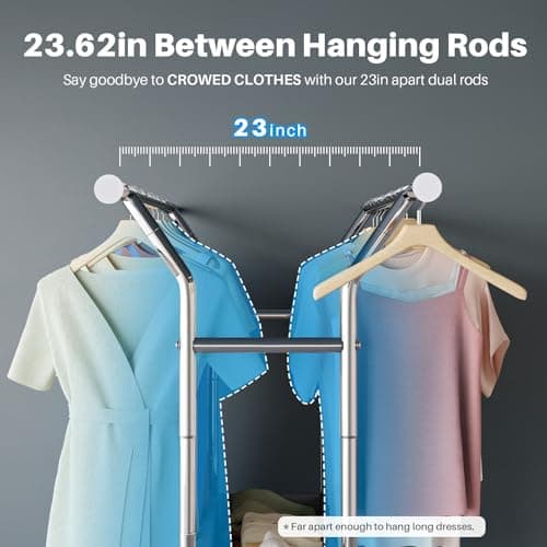 HOKEEPER Heavy Duty Clothing Rack 625LBS Load Adjustable with Wheels & Shelves