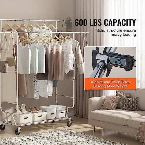 VEVOR Heavy Duty Double Rod Clothes Rack, Adjustable & Extendable, 600 lbs Capacity