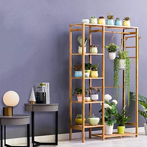 Ufine 6-Tier Bamboo Garment Rack with Hooks, Heavy Dutyclothing Organizer
