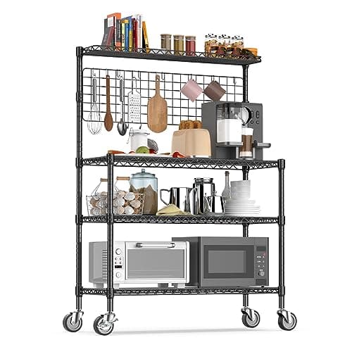 Leteuke 42-Inch 4-Tier Microwave Stand with Storage & Wheels, White