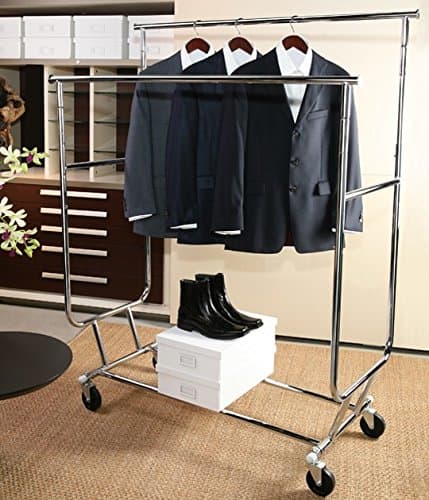 Commercial Grade Double Rail Rolling Clothing Rack - Solid Top Rails, Heavy Duty