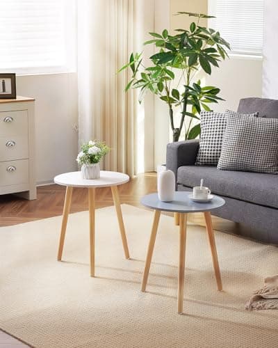 Apicizon White Round Side Table Set of 2, Modern Living Room Nightstand