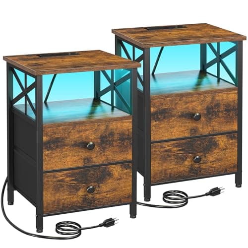 AMHANCIBLE Black LED Nightstand with Charging, HET052LBK