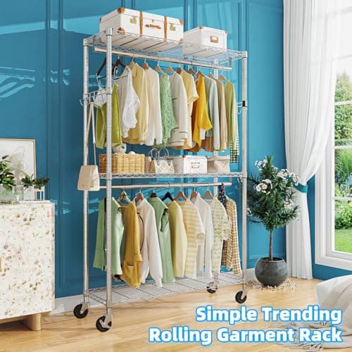 Heavy Duty 3-Adjustable Wire Shelving Clothes Rack, 50in Freestanding, Max 450 LBSChrome