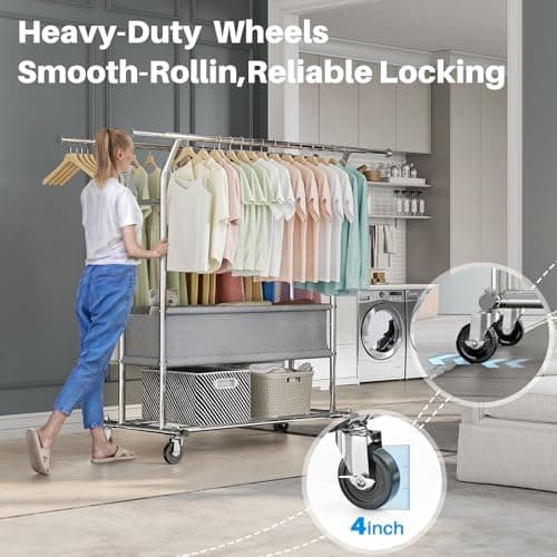 HOKEEPER Heavy Duty Clothing Rack 625LBS Load Adjustable with Wheels & Shelves