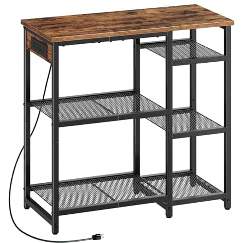 HOOBRO BF35UHB01 4-Tier Baker's Rack, Charging Station, Rustic Brown and Black