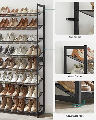 SONGMICS 8-Tier Shoe Organizer, Metal Garage Rack, Black ULMR08B