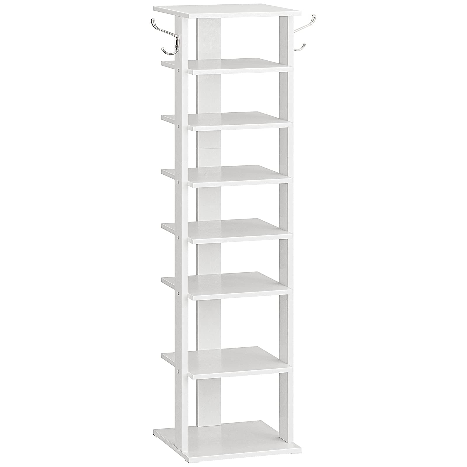 Vertical Shoe Rack Organizer for 8 Pairs, White Wood Storage Tower