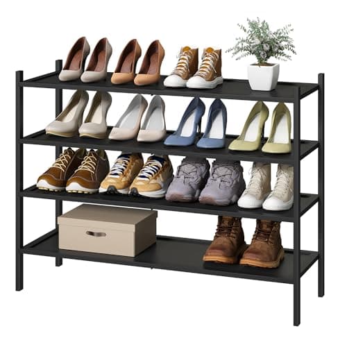 Bamboo 3-Tier Long Shoe Rack for Entryway | Foldable & Stackable Shoe Organizer