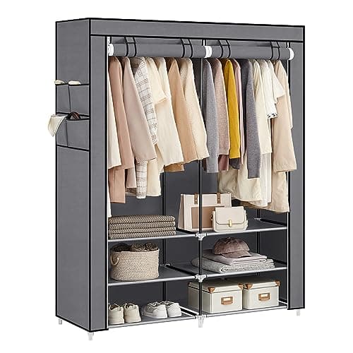 SONGMICS Spacious Portable Closet with Shoe Rack & Cover, 2 Rods, Shelves, & Pockets, Black URYG008B02