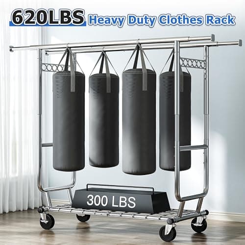 Raybee 620LBS Heavy Duty Clothing Rack with Wheels & Chrome Adjustment 22" x 76" x 69"