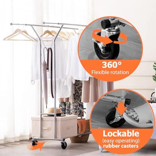 Double-Rod Commercial Heavy Duty Clothes Rack 400 lbs Load Chrome Finish