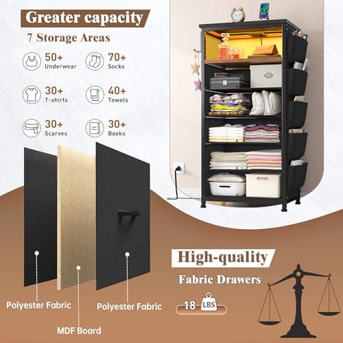 EnHomee Black Nightstand with Charging Station & 5 Drawer Dresser