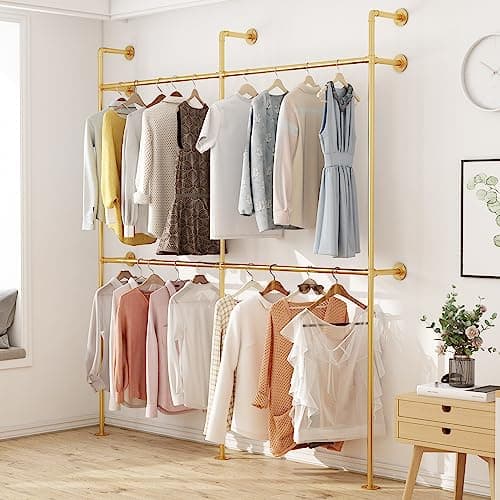 ORSENIGO Heavy Duty Double Rod Clothes Rack, Gold