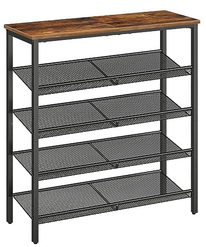 HOOBRO 4-Tier Shoe Organizer, Spacious Metal Shelf, Rustic Brown, BF42XJ01