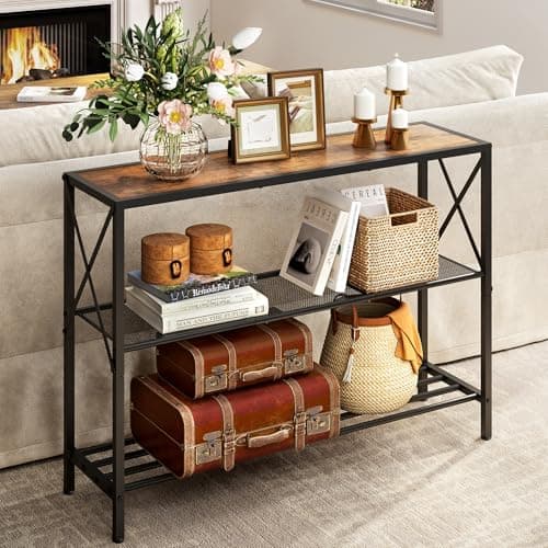 Hoctieon Industrial 3-Tier Console Table for Entryway and Hallway