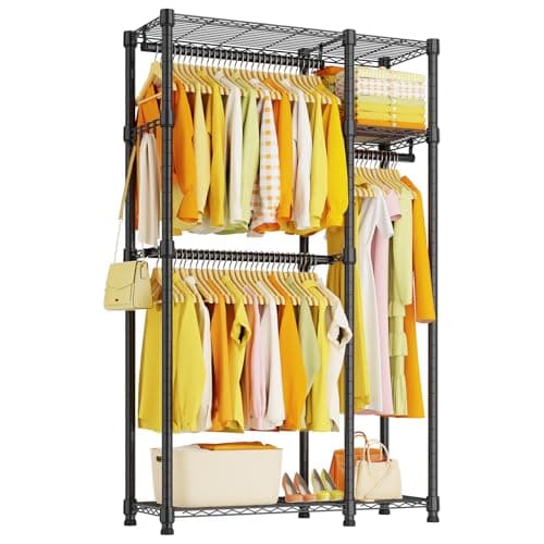 Durable Clothes Garment Rack for Heavy Items: Portable Closet Organizer with Shelves and Double Rods