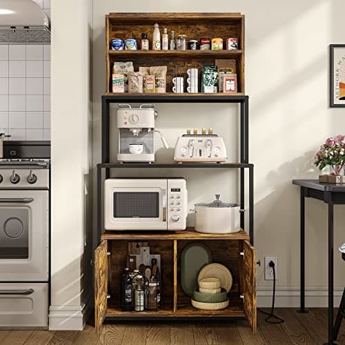 Furniouse Industrial Brown 5-Tier Kitchen Bakers Rack with Power Outlet
