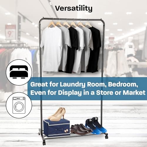 Heavy Duty Metal Clothing Rack with Sturdy Wheels (450 lb Capacity)