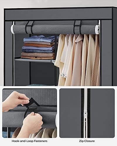 SONGMICS 6-Shelf Portable Closet with Hanging Rail, Grey URYG84GY