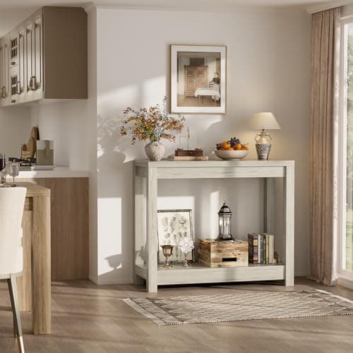 Classical Washed Oak Narrow Entryway Table with Storage, Easy Assembly, 32"