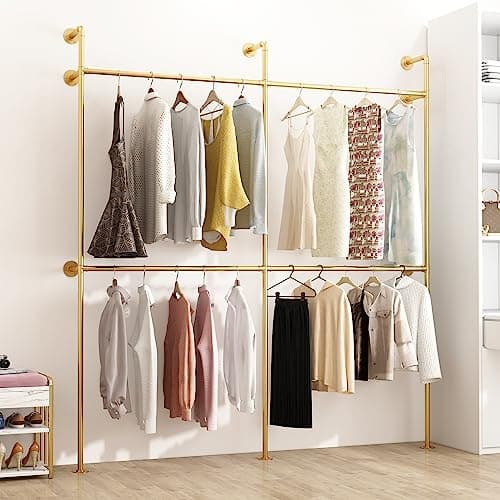 ORSENIGO Heavy Duty Double Rod Clothes Rack, Gold