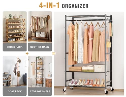 Heavy Duty 3 Tier Wire Clothes Rack, Black - Portable Wardrobe Rack