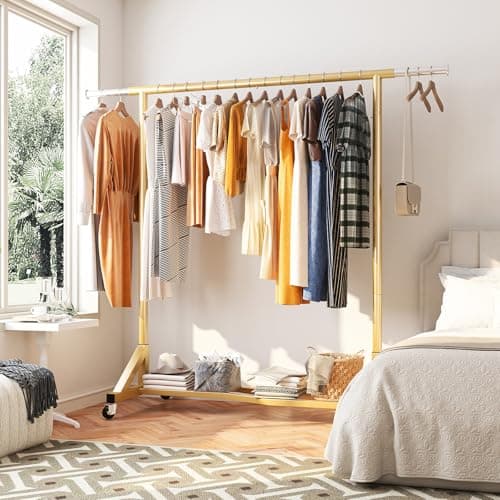 Raybee 77" Gold Heavy Duty Rolling Clothes Rack