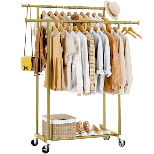 Portable Garment Rack with Wheels, 46.5 Sturdy Metal Clothes Organizer for Hanging Coats, Shirts, Dresses - Black