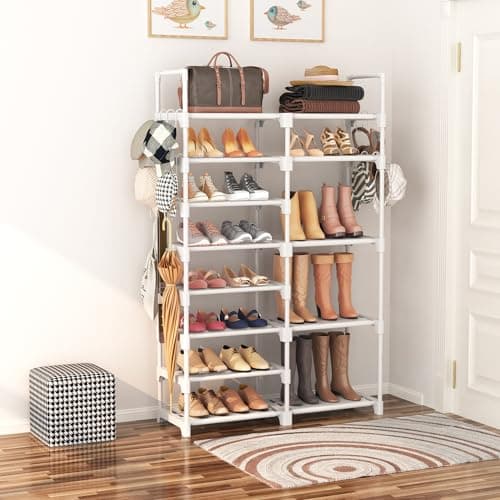 ROJASOP Tall Metal Shoe Rack, 8 Tier, 26-32 Pairs, Space Saving Boot & Shoe Organizer