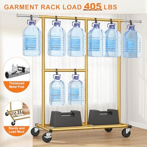 Raybee Gold Heavy Duty Clothing Rack 405 LBS, Rolling Portable Garment Stand