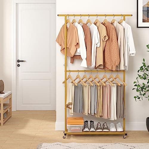 Sywhitta Gold Rolling Coat Hanger with Mesh Bottom for Clothes, Coats, Skirts, Sweaters