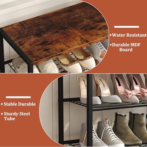 Yusong Rustic Brown 4-Tier Industrial Shoe Organizer Shelf