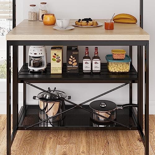 GAOMON 42" Kitchen Island Bakers Rack with 3 Tier Storage & 5 Hooks