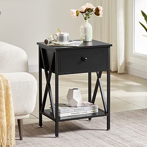 Rustic Nightstand with Drawer for Bedroom Storage