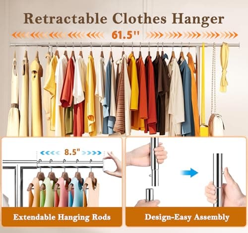 Heavy Duty Metal Clothing Rack with Wheels, Chrome, 500 LBS Load Capacity