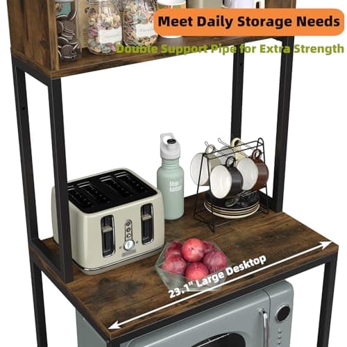 Furniouse Rustic Brown 5-Tier Kitchen Bakers Rack with Power Outlet