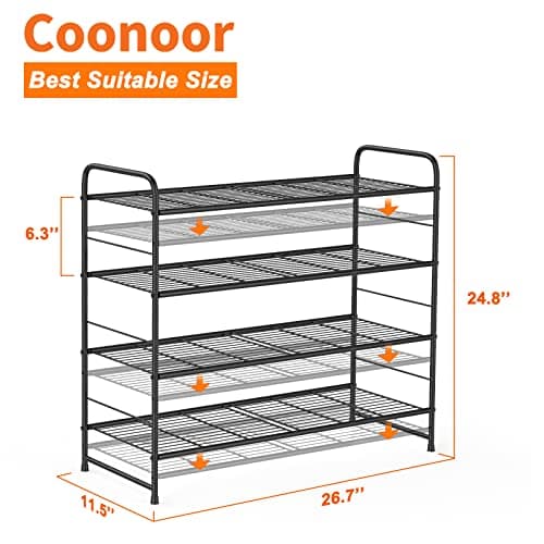 Coonoor Black 4 Tier Stackable Wire Shoe Organizer