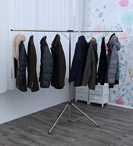Compact Heavy Duty Stainless Steel Clothes Drying Rack, Foldable & Windproof Hooks, High Capacity Rack.