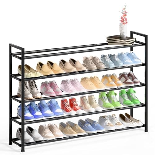 Sturdy White Metal 4-Tier 18"-44" Adjustable Shoe Rack, Stores 20-24 Pairs